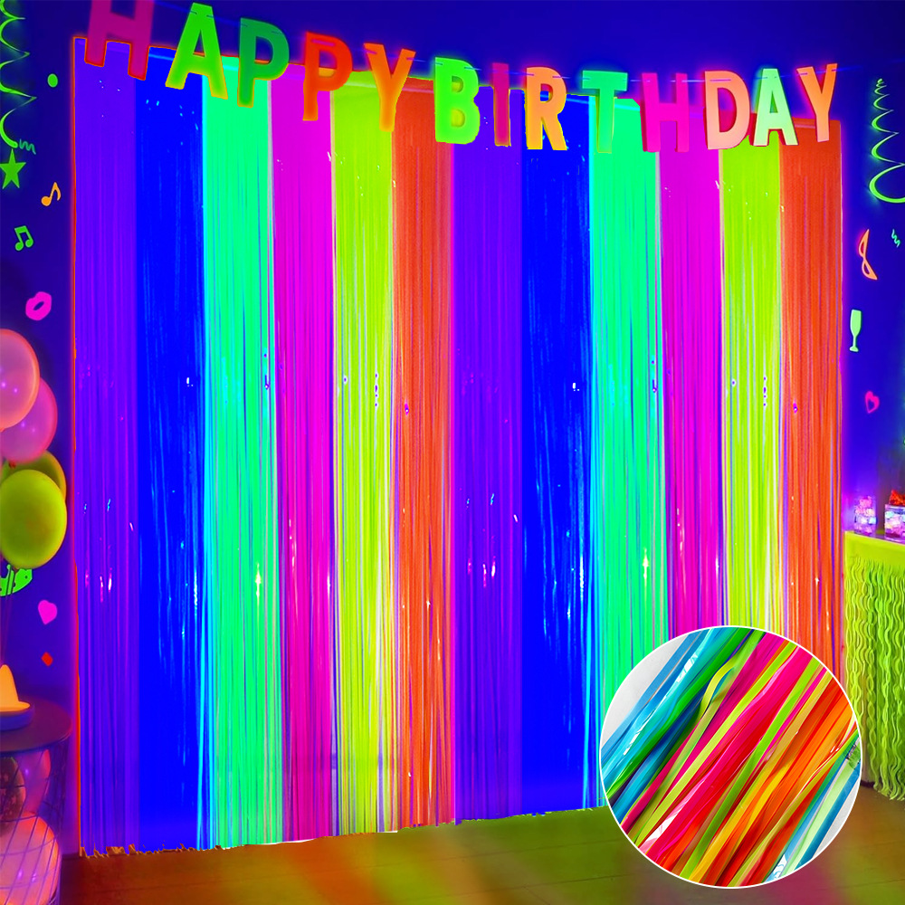 Wedding Backdrop Curtain - Multi-Color Glow in the Dark Fringe